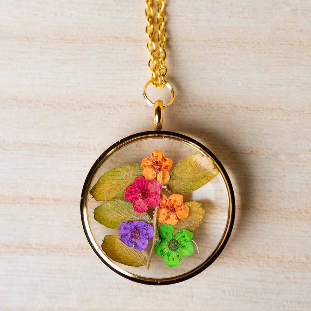 3D Handmade Birth Month pressed Flower Necklace: March